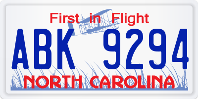 NC license plate ABK9294