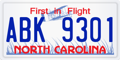 NC license plate ABK9301