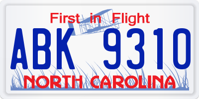 NC license plate ABK9310