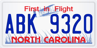 NC license plate ABK9320