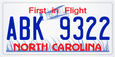 NC license plate ABK9322