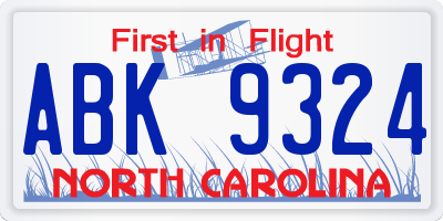 NC license plate ABK9324