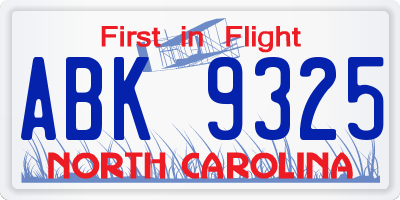 NC license plate ABK9325