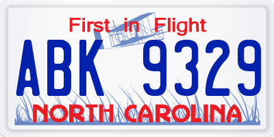 NC license plate ABK9329