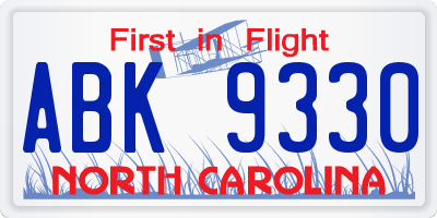 NC license plate ABK9330