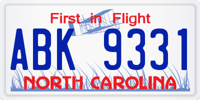 NC license plate ABK9331