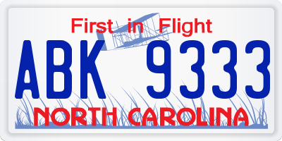 NC license plate ABK9333