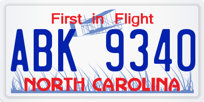NC license plate ABK9340