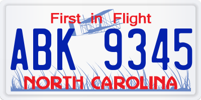 NC license plate ABK9345
