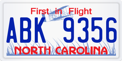 NC license plate ABK9356