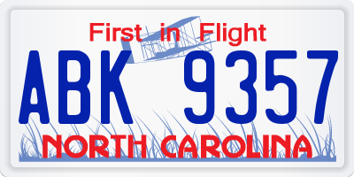 NC license plate ABK9357