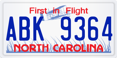 NC license plate ABK9364
