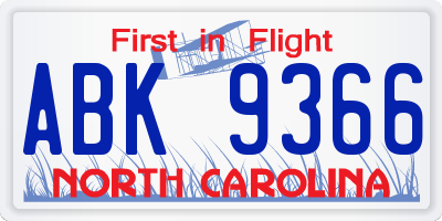 NC license plate ABK9366