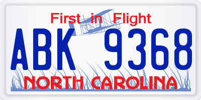 NC license plate ABK9368