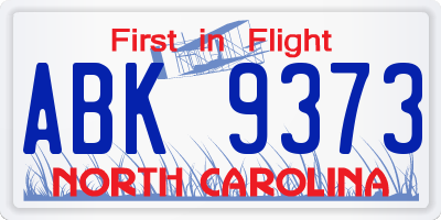 NC license plate ABK9373