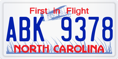 NC license plate ABK9378