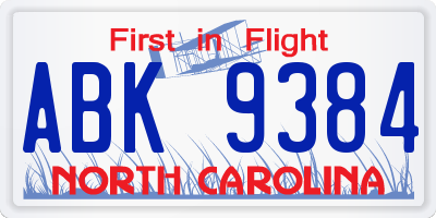NC license plate ABK9384
