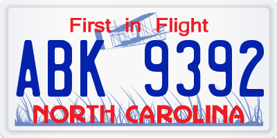 NC license plate ABK9392
