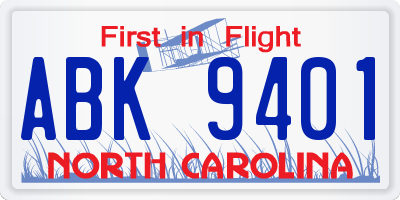 NC license plate ABK9401