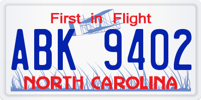 NC license plate ABK9402
