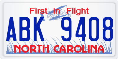 NC license plate ABK9408
