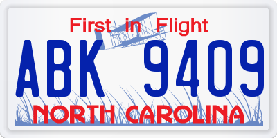 NC license plate ABK9409