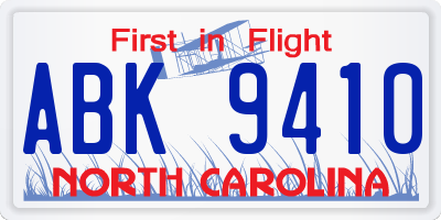 NC license plate ABK9410