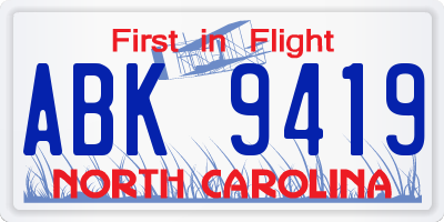 NC license plate ABK9419