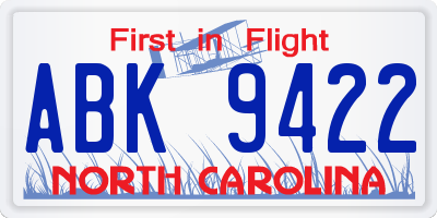 NC license plate ABK9422