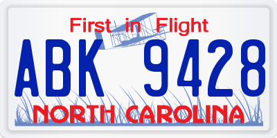 NC license plate ABK9428