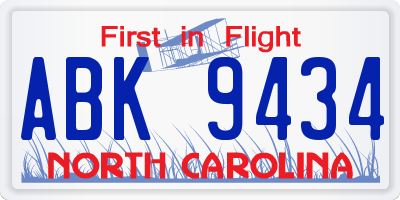 NC license plate ABK9434