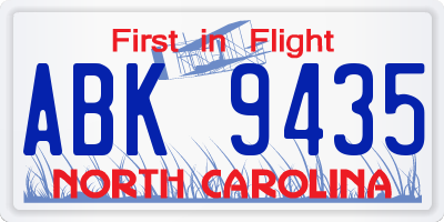 NC license plate ABK9435