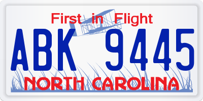 NC license plate ABK9445