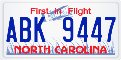 NC license plate ABK9447