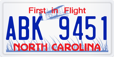 NC license plate ABK9451
