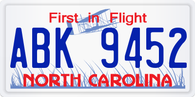 NC license plate ABK9452