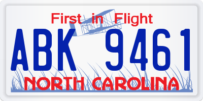 NC license plate ABK9461