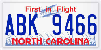 NC license plate ABK9466