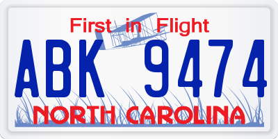 NC license plate ABK9474