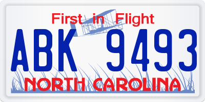 NC license plate ABK9493