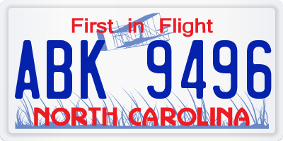 NC license plate ABK9496
