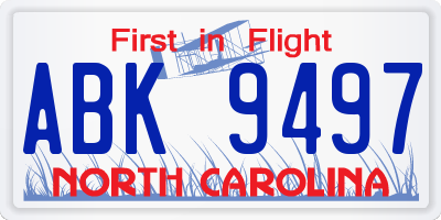 NC license plate ABK9497