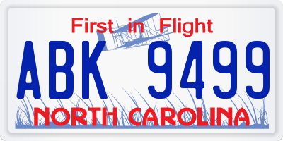 NC license plate ABK9499