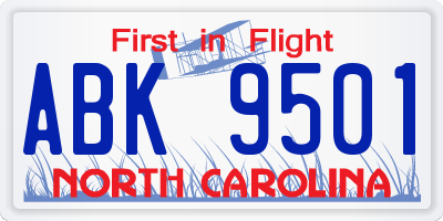 NC license plate ABK9501