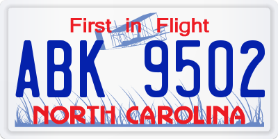 NC license plate ABK9502