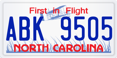 NC license plate ABK9505