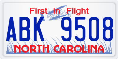 NC license plate ABK9508