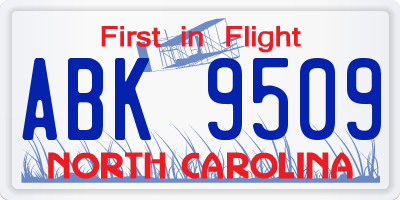 NC license plate ABK9509