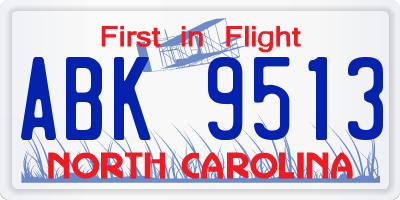 NC license plate ABK9513