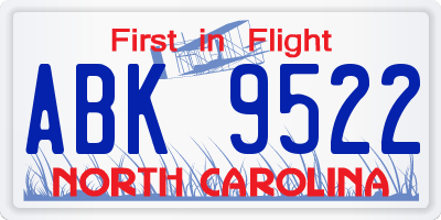 NC license plate ABK9522
